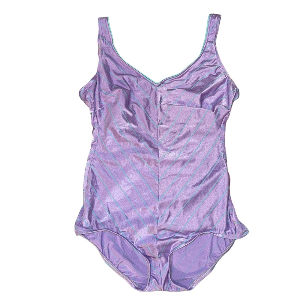Carriage Court Fit retro vintage lilac and blue striped swimsuit